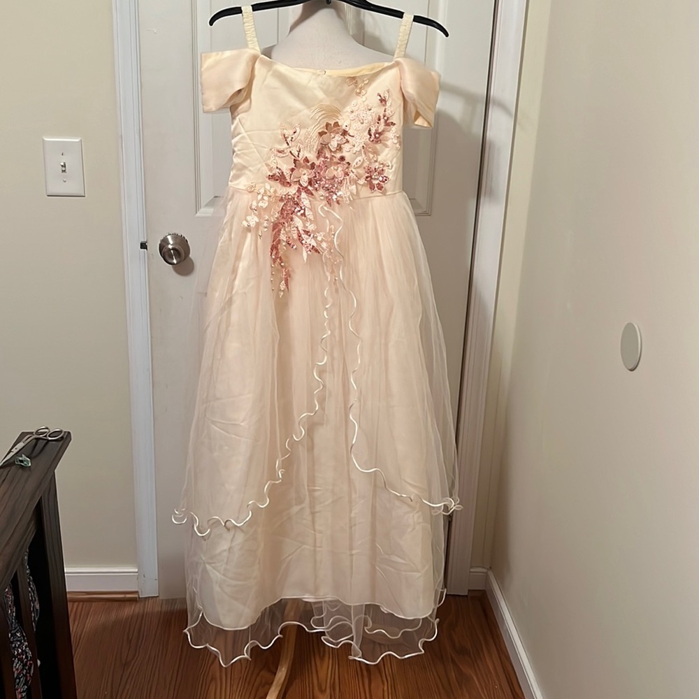 Cream color formal gown beautifully detailed bodice